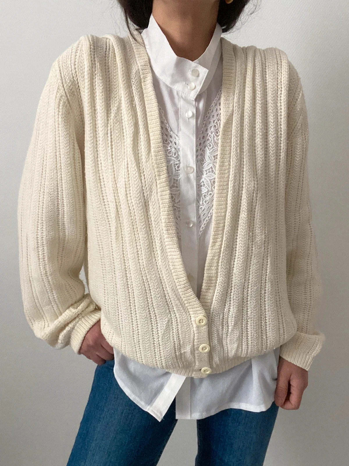 🌺 Cardigan Vintage cru com gola alta – photo 3